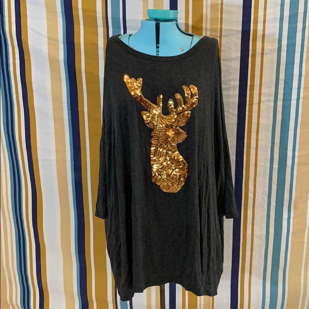 Cute Trendy Sequin Deer Sequin Stretchy Shirt